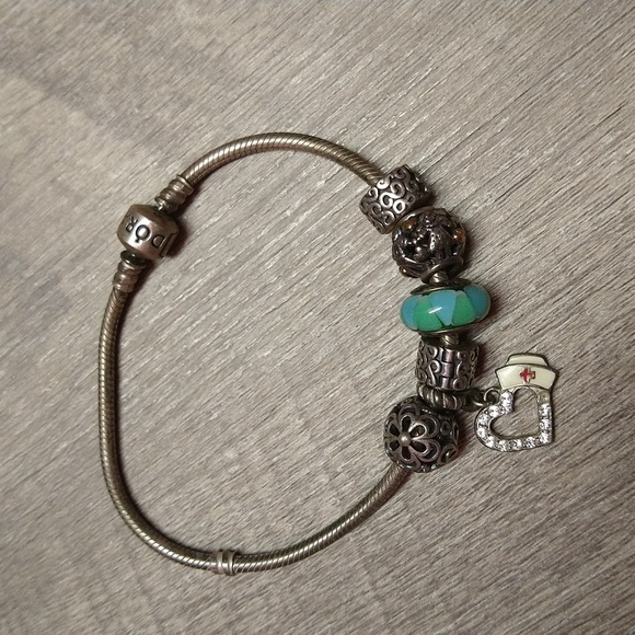 Pandora Turquoise Nurse Charm Silver Bracelet - Picture 1 of 5